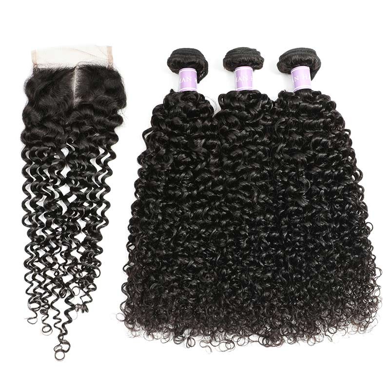 DSoar Hair 3pcs Malaysian Jerry Curly Hair Wefts with Closure
