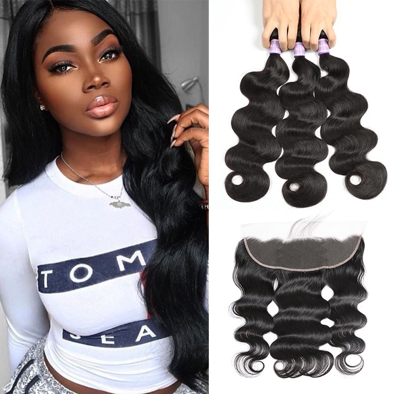 DSoar Hair Body Wave 3 Bundles Hair Weave Malaysian Human Hair With 413 Lace Frontal