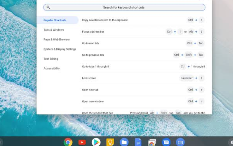 Keyboard shortcut keys in Chrome